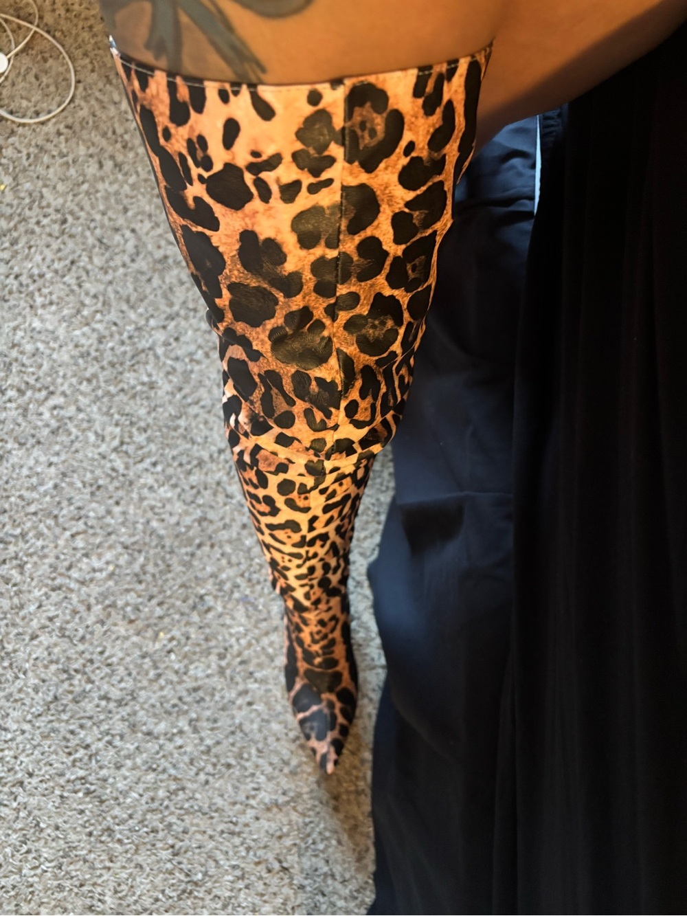 Leopard Print thigh high Stiletto Boots - Brown/Black - Picture 4 of 5